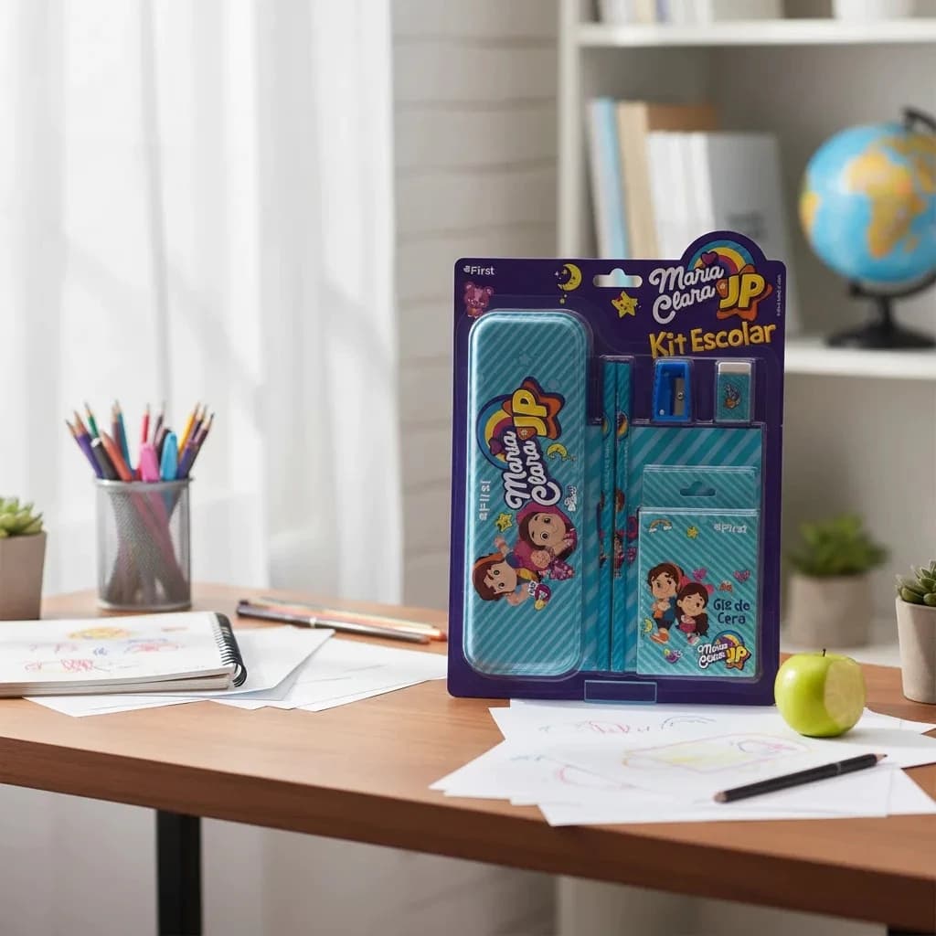 Kit Escolar Maria Clara Estojo Lápis Caneta Infantil Colorir Desenhar Pintar Oferta Oferta