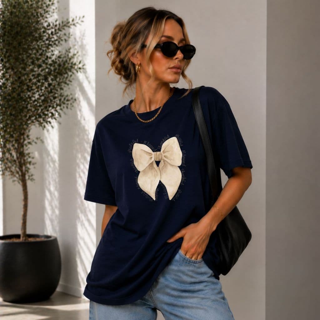 Camiseta Feminina estilo Oversize Estampa Laço 100% algodao