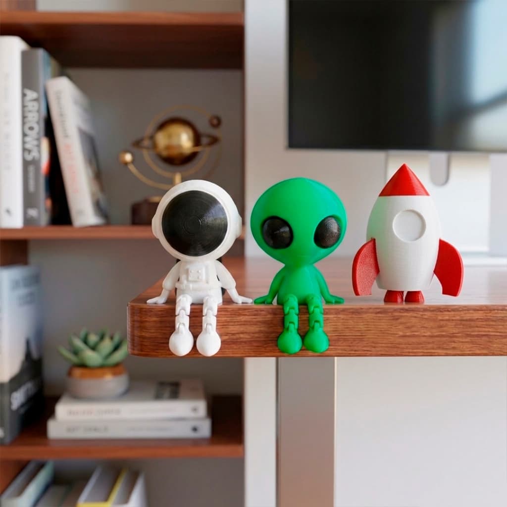 Kit Alien e Astronauta Sentado Pernas Articuladas Decoração ET Alienígena Espaço