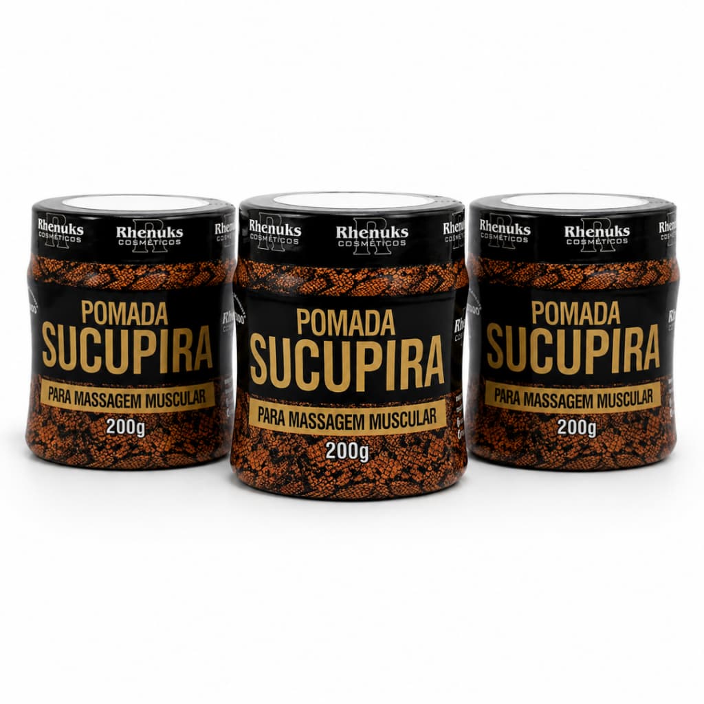 Kit 3 Pomadas Sucupira Rhenuks 200g | Gel Massageador Muscular para Massagem, Tensões e Bem-Estar