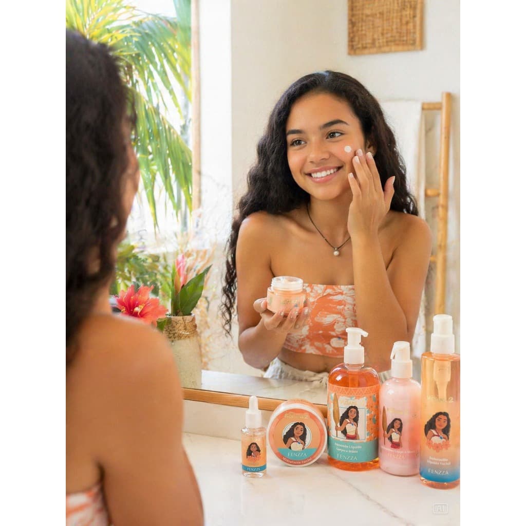 Kit Skincare Moana Cuidados Faciais + Fantansia Infantil Menina Adolescente Teen