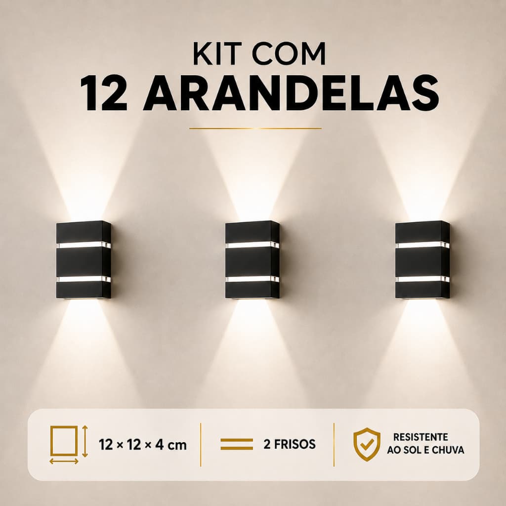 Kit 12 Arandela De Parede Luminária Slim 2 Focos 2 Frisos Uso Interno e Externo Acompanha Lâmpada Led 5w