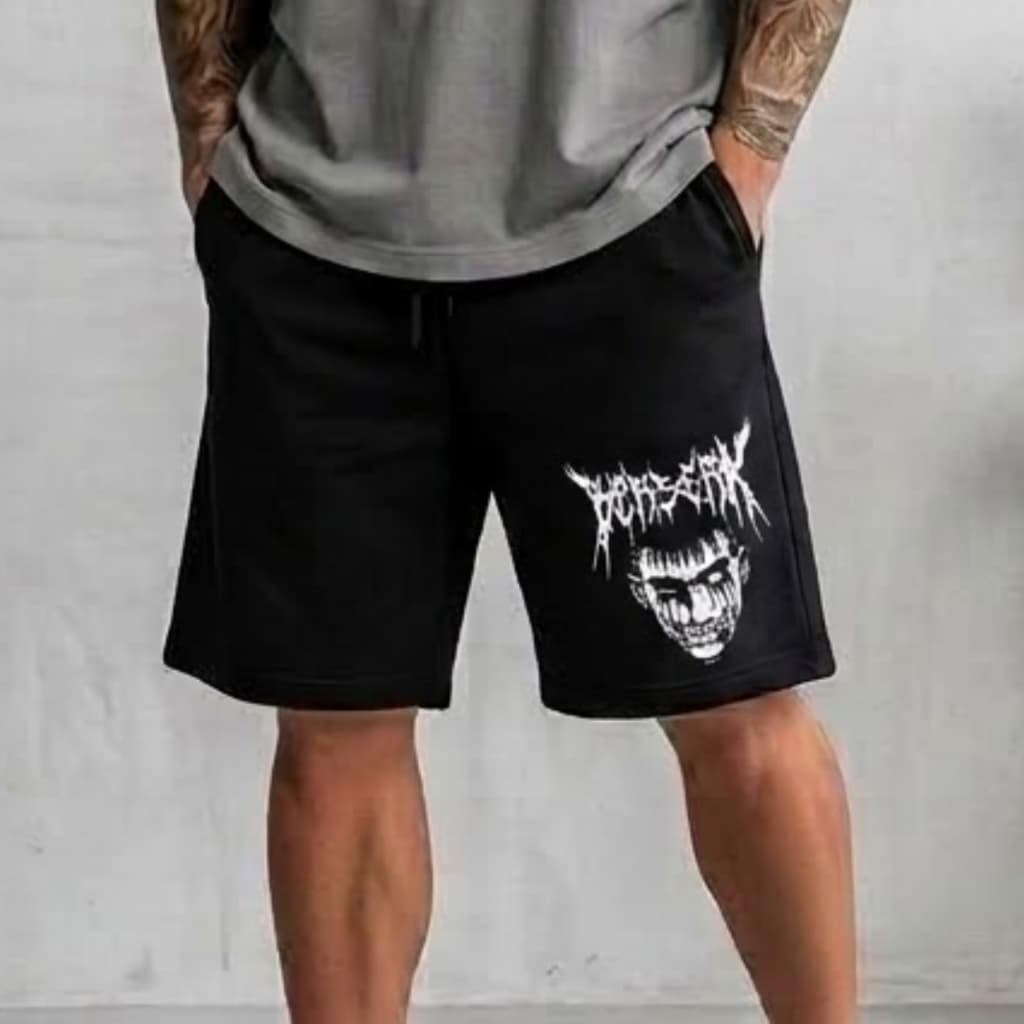 Short Bermuda Moletom Masculina Anime Berserk Guts Gotico Letra Moda Geek Face Personagem Treino