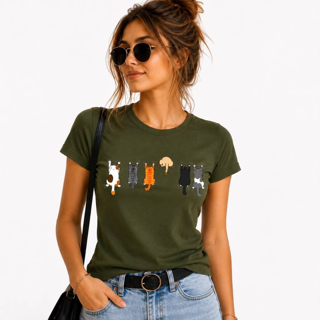 Baby Look Premium 100% Algodão Feminina Gatinhos Camiseta Cat Lovers Fofa Presente Pet Mãe de Gato