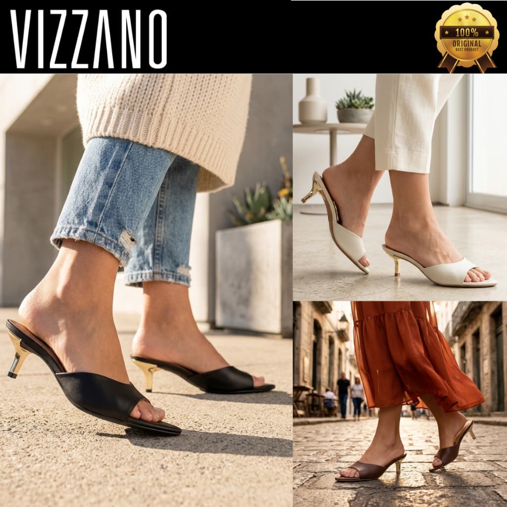 Tamanco Vizzano Feminino Mule Salto Médio Fino Dourado Confortável Bico Redondo 6576301 Original