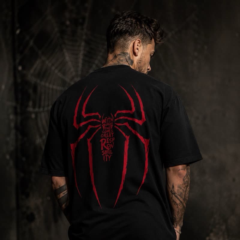 Camiseta Aranha Vermelha Masculina Estampa Costas Streetwear Casual Manga Curta