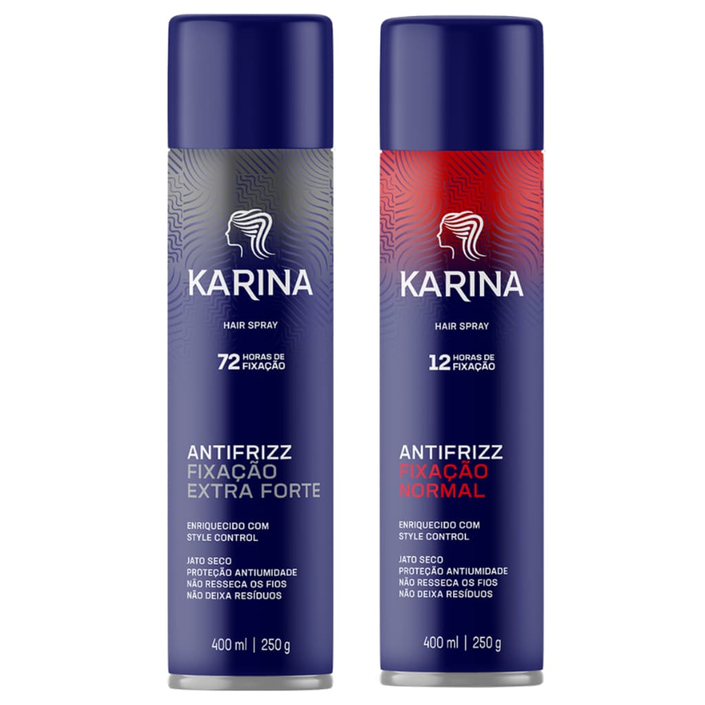 Kit c/2 Hair Spray Karina Fixação Normal + Extra Forte 400ml