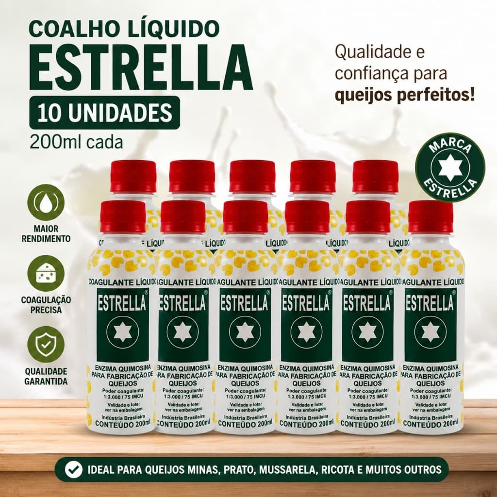 10 COALHO LIQUIDO ESTRELA 200ML COAGULANTE QUEIJOS