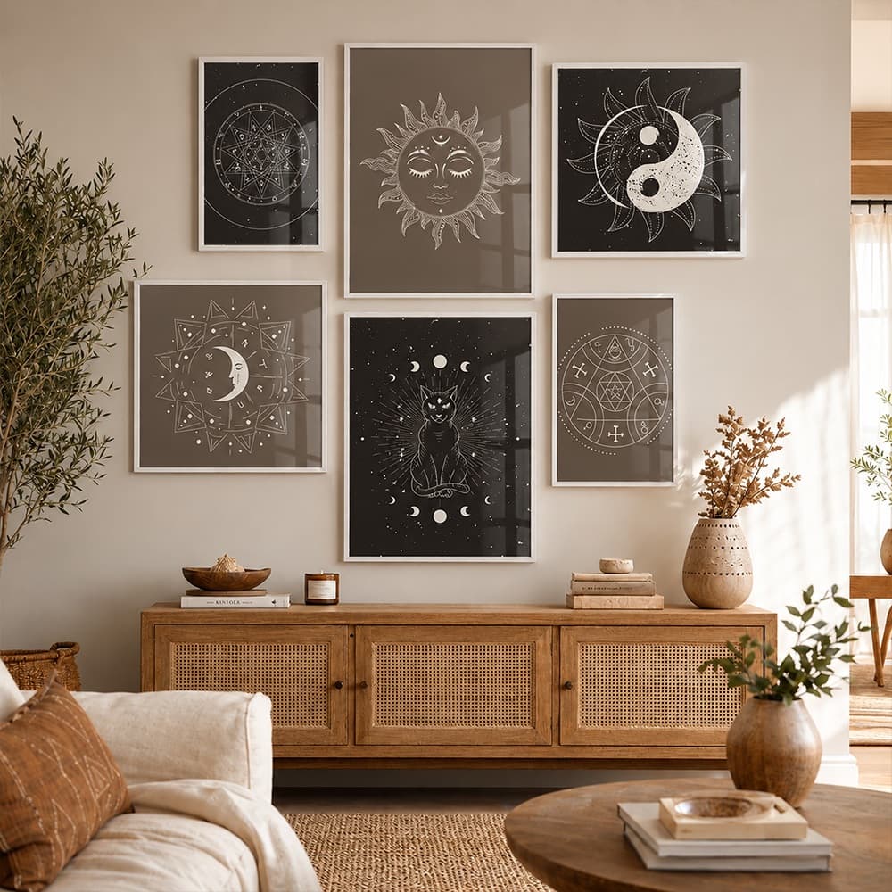 Quadro Decorativo Mandala Espiritual Cósmica Zen Kit 6 Peças Sala Quarto Escritório