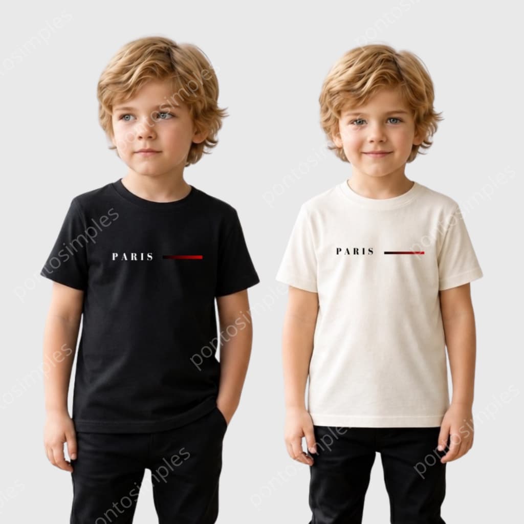 Kit 2 Camisetas Infantil Masculina Juvenil Menino 100% Algodão Estampa Paris Volta Às Aulas