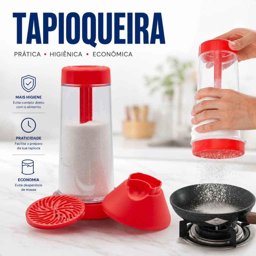 Tapioqueira Peneira Polvilhador Misturador Armazena Tapioca Beiju Farinha Açúcar Cozinha