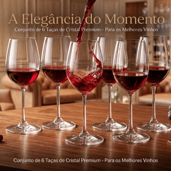 Jogo 6 Taças de Cristal 615ml para Vinho Taças Transparentes Elegantes Vidro Premium