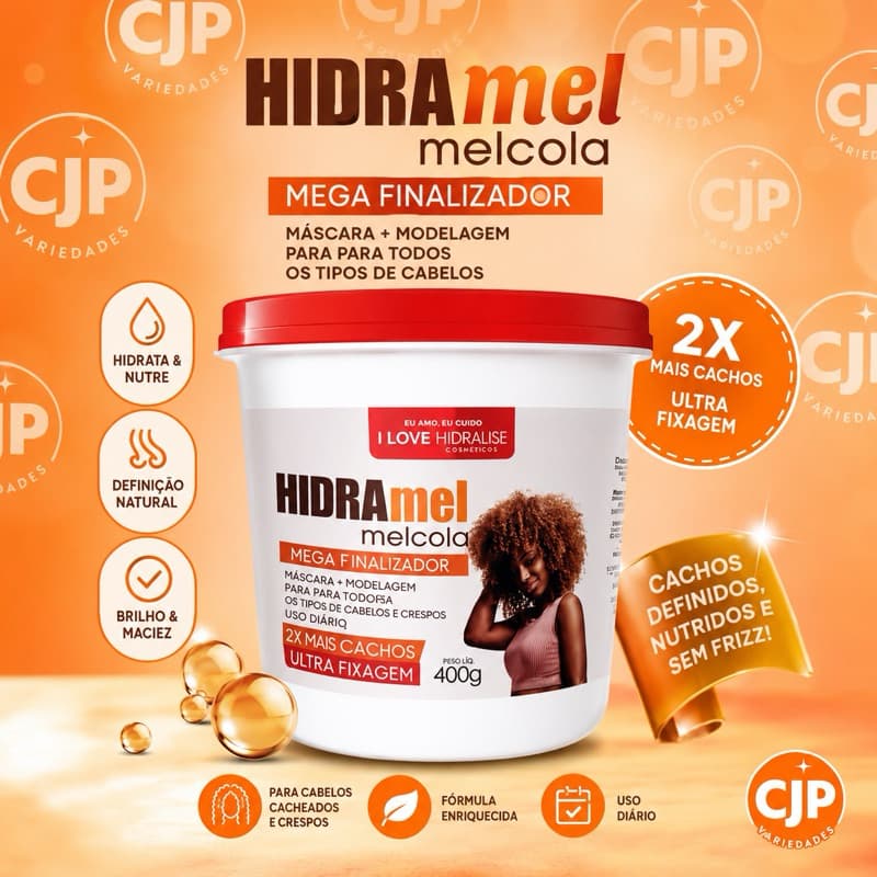 Hidra mel Capilar Hidralise Hidramel Melcola 400g Mega Finalizador Cachos Definidos Anti Frizz Alta Fixação