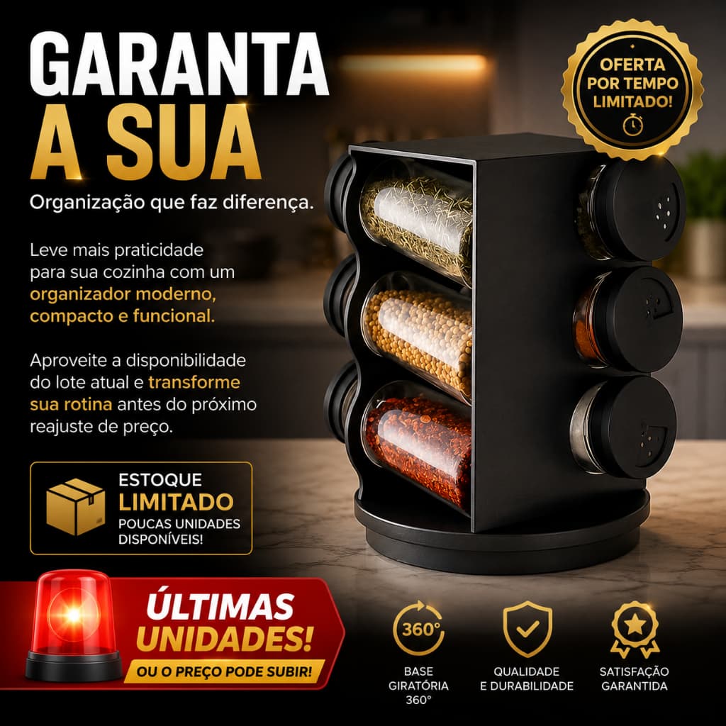 Organizador de  bancadaTemperos Giratório 360° com 6 Potes 80ml Porta Condimentos Preto