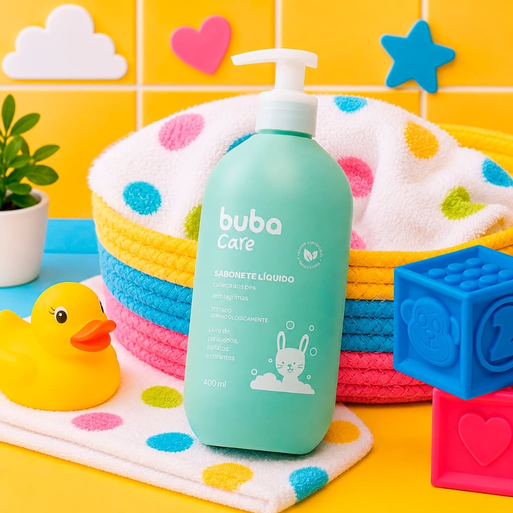 Sabonete Líquido Infantil Bebê Suave Buba Care 250ML Vegano Cabeça aos Pés