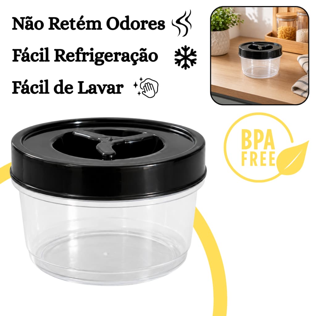 Kit 10 Pote Redondo 300ml com Rosca Resistente Livre de BPA Transparente