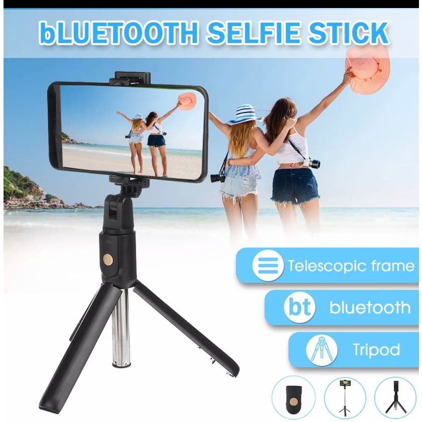 Bastão Tripé Selfie Bluetooth 3 em 1 Retrátil 360° com Controle Remoto para Celular iPhone Android Gravação de Vídeos Li