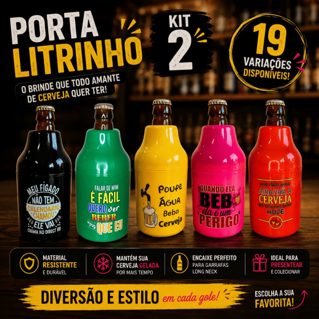 Kit 2 Porta Litrinho Gorduchinha 300ml suporte cerveja térmico personalizados