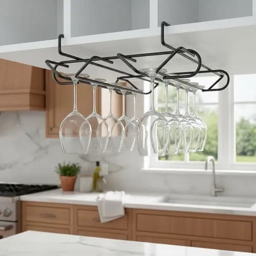 Suporte Para Taças De Vinho Encaixe Armário Prateleira Black Preto Fosco Sem Furos