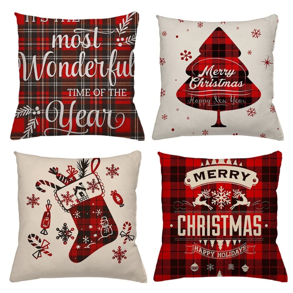 Kit Capa De Almofada Natalina Decorativa De Natal Para Sofá
