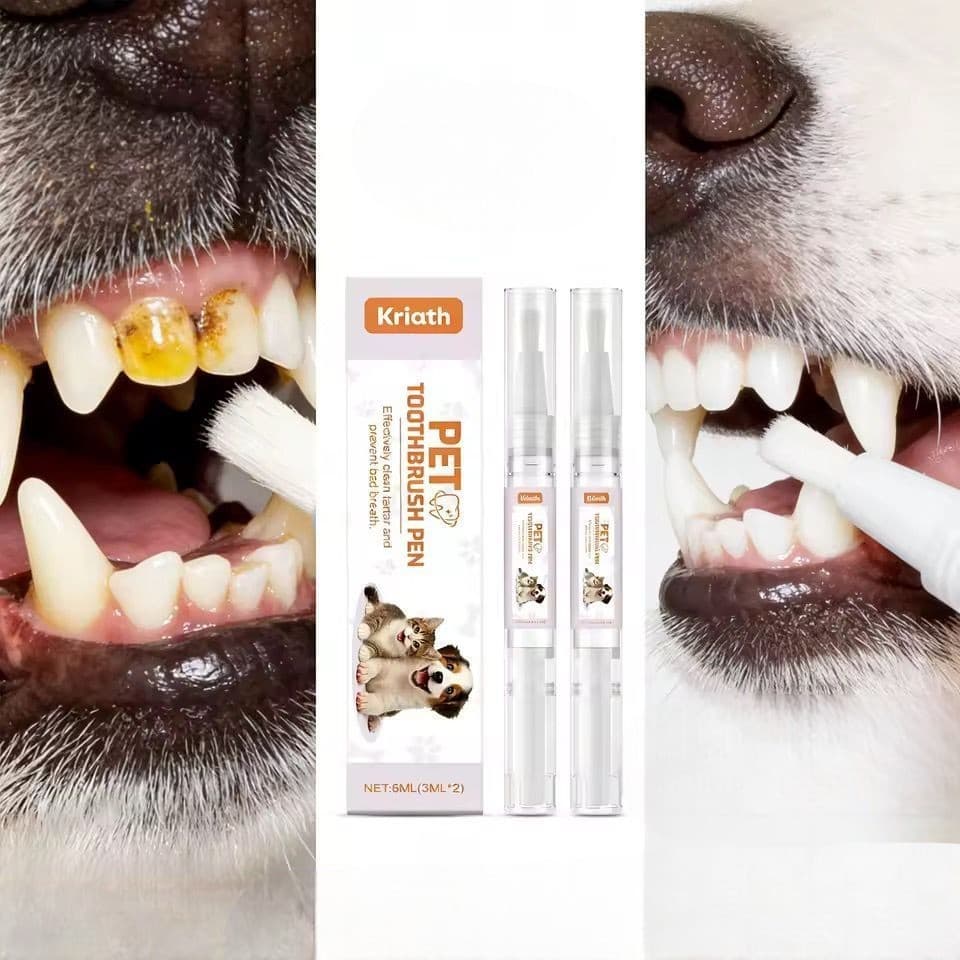 Caneta Pet Limpeza Natural Escova Clareadora de Dentes Cães e Gatos Remove sujeira Hálito