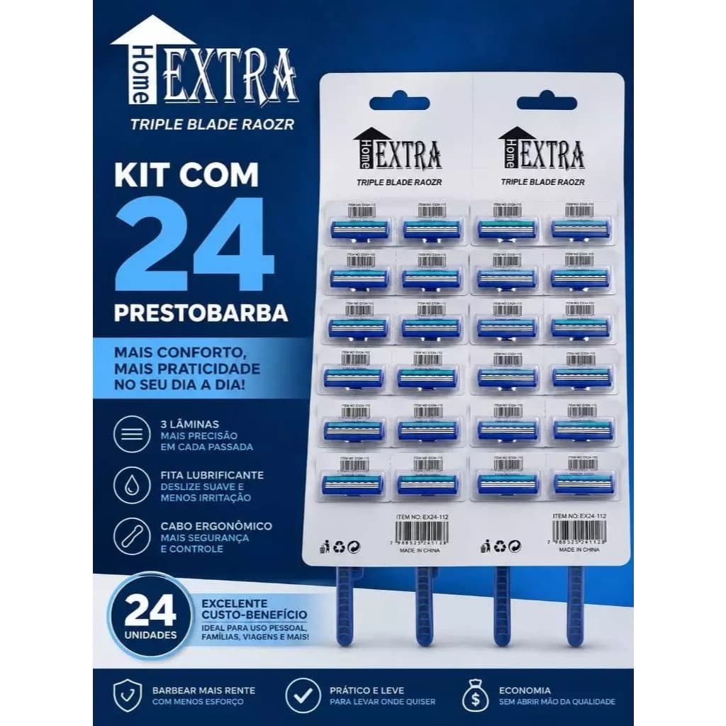 Kit 24 Prestobarba Descartável 3 Lâminas Barbeador Masculino Barbear