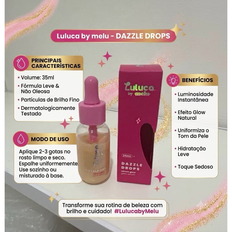 Sérum Facial Hidratante Glow Dazzle Drops Luluca by Melu Ruby Rose 35ml