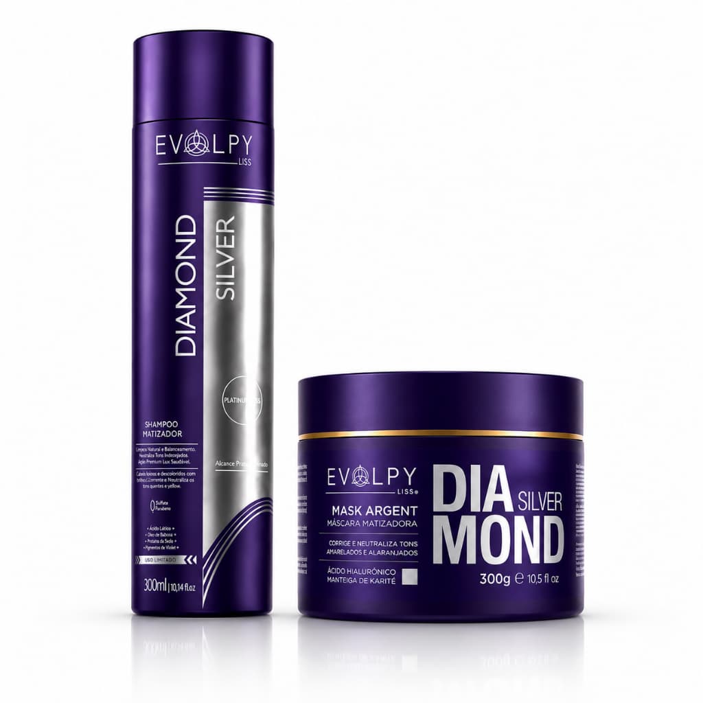 KIT MATIZADOR SHAMPOO E MÁSCARA DIAMOND SILVER - EVOLPY LISS | PARA LOIROS PLATINADOS E DESCOLORIDOS
