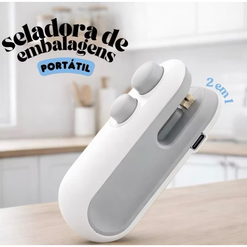 Mini Seladora de Embalagens Portátil 2 em 1 Recarregável Seladora Magnética e Cabo USB Saco