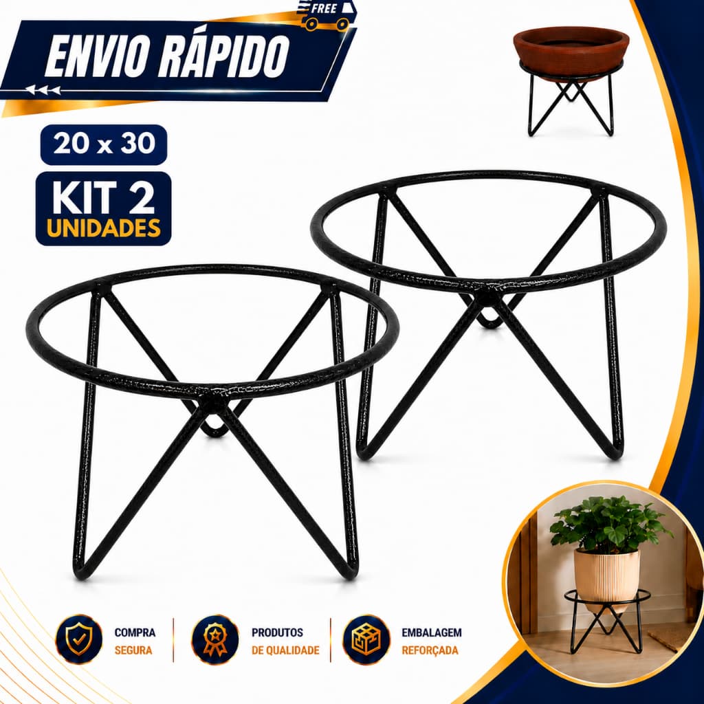 Kit 2 suporte Para Vasos de Plantas em Ferro Tripé 20x30cm Decorativo