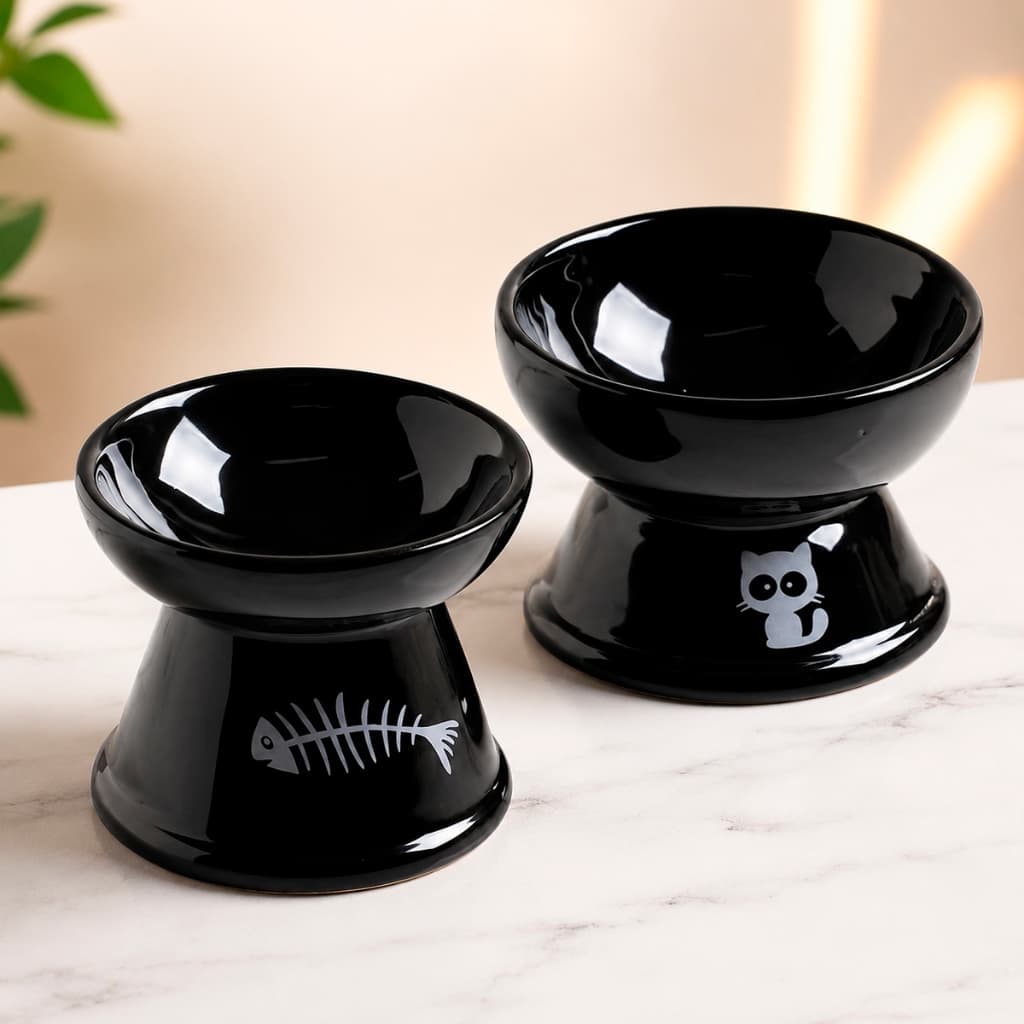 Comedouro para Pet Elevado Gatos Cerâmica Luxo Bebedouro Cerâmica Elevado Higiênico Prático Cachorro