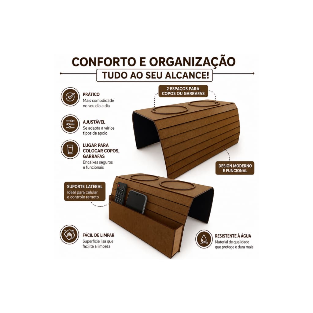 Conjunto Porta Copo e Porta Controle Decoração Sofa Opção com 1 ou 2 Unidades