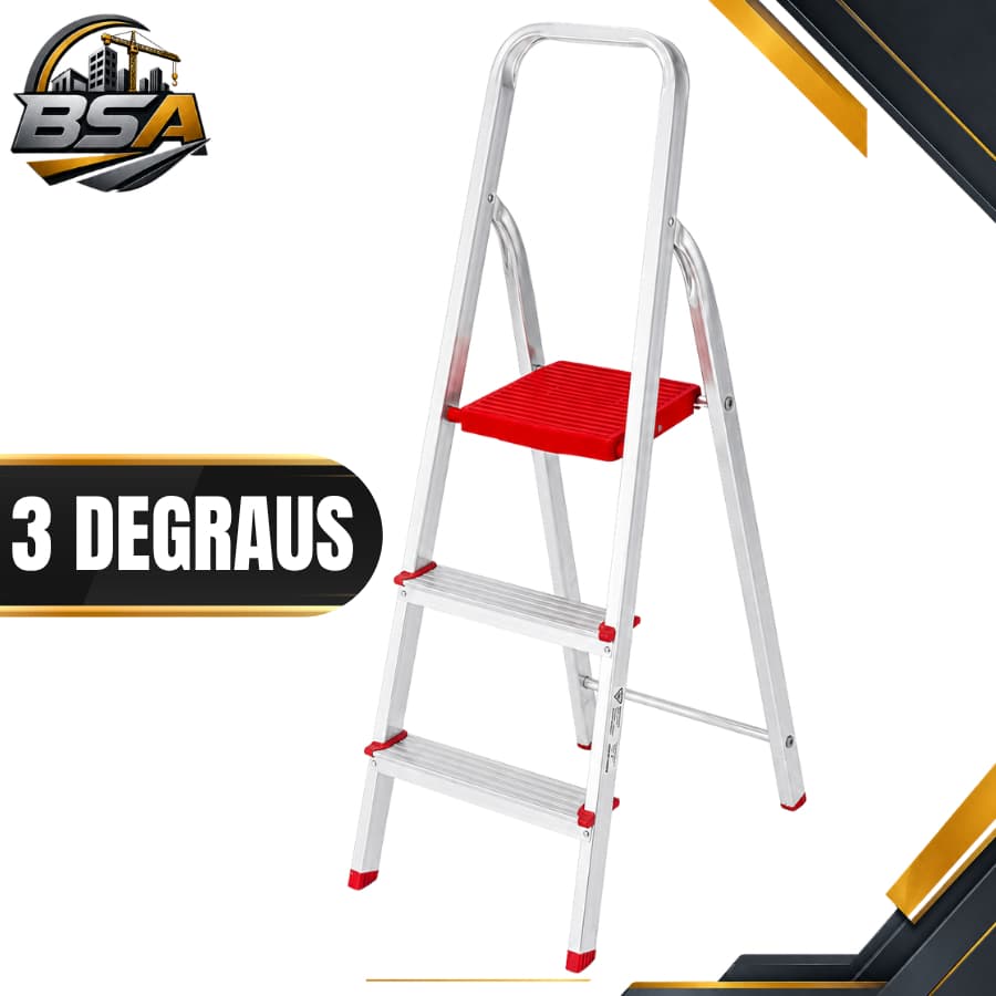 Escada de Alumínio 3 Degraus Reforçada Resistente
