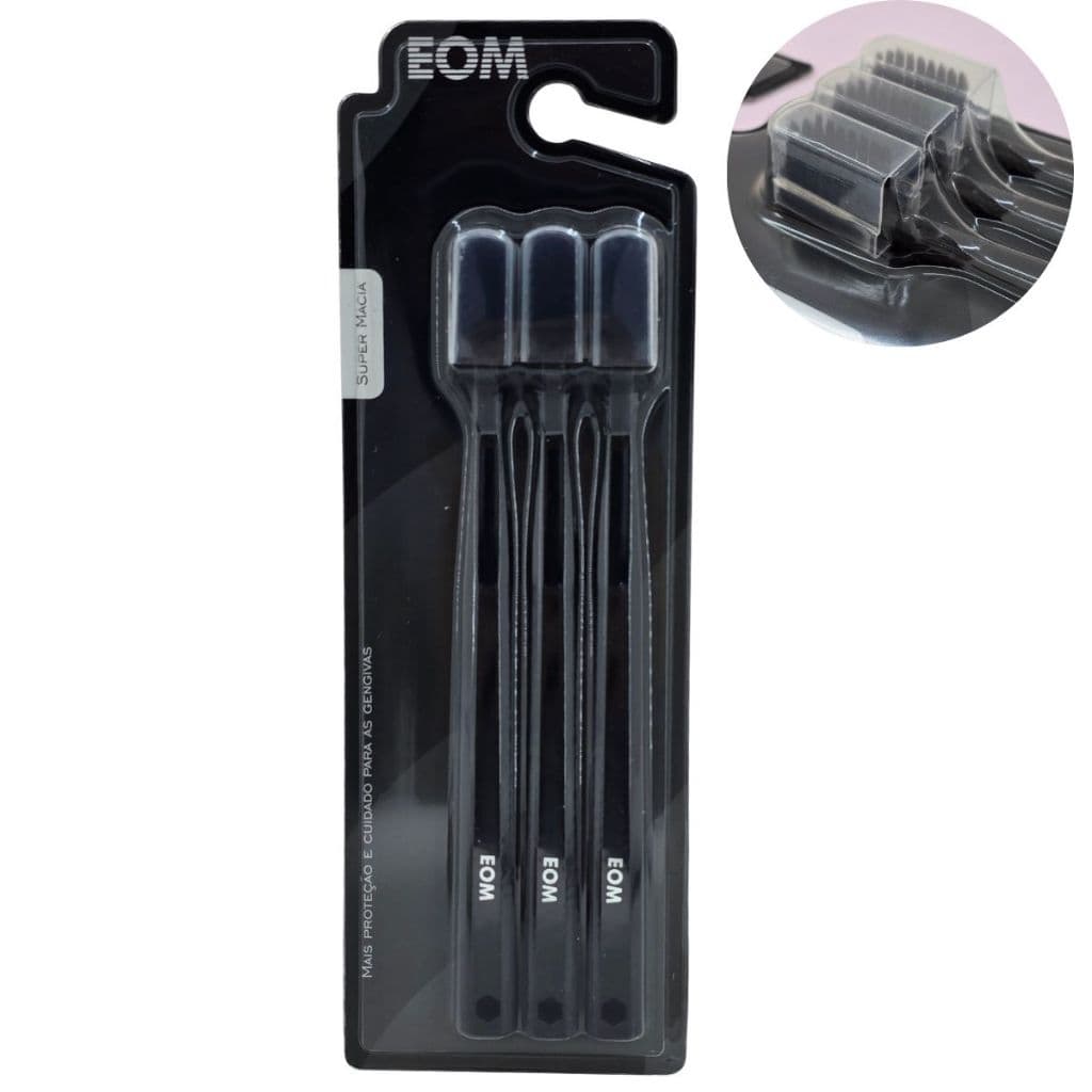 Escova de Dente Adulto Ultra Macia Trio 3 Escovas Preto
