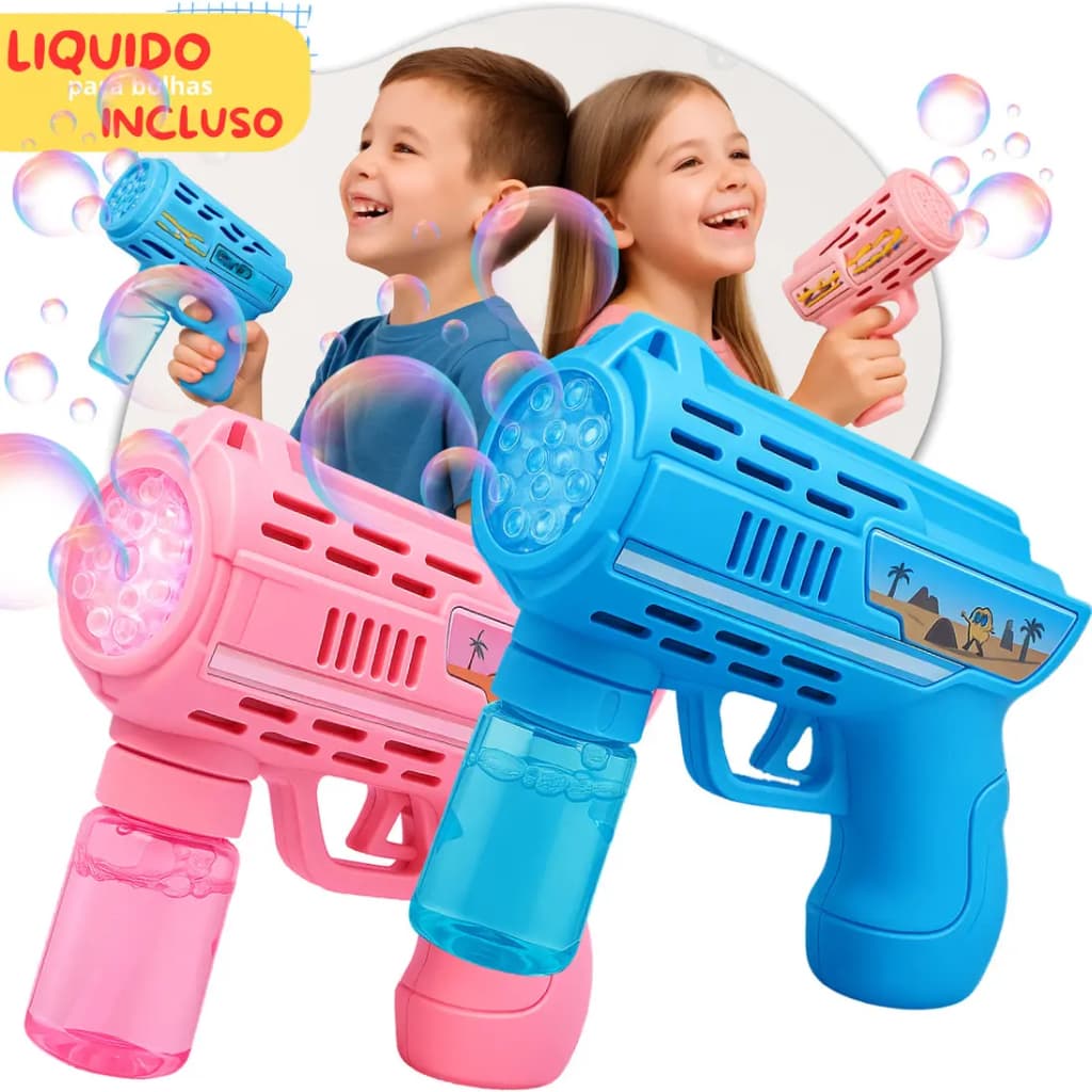 Lança Bolhas de Sabão Automática Máquina Bolhas Infantil Luz Led Som + Pilhas e Refil