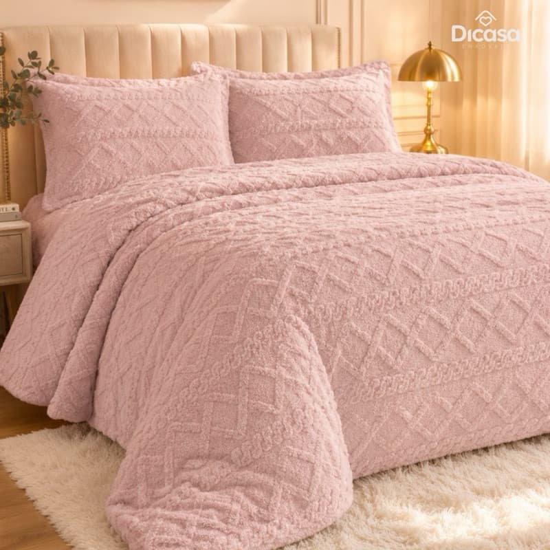 Kit Colcha Queen Plush Super Macia Alto Relevo 2 Fronhas Toque Suave