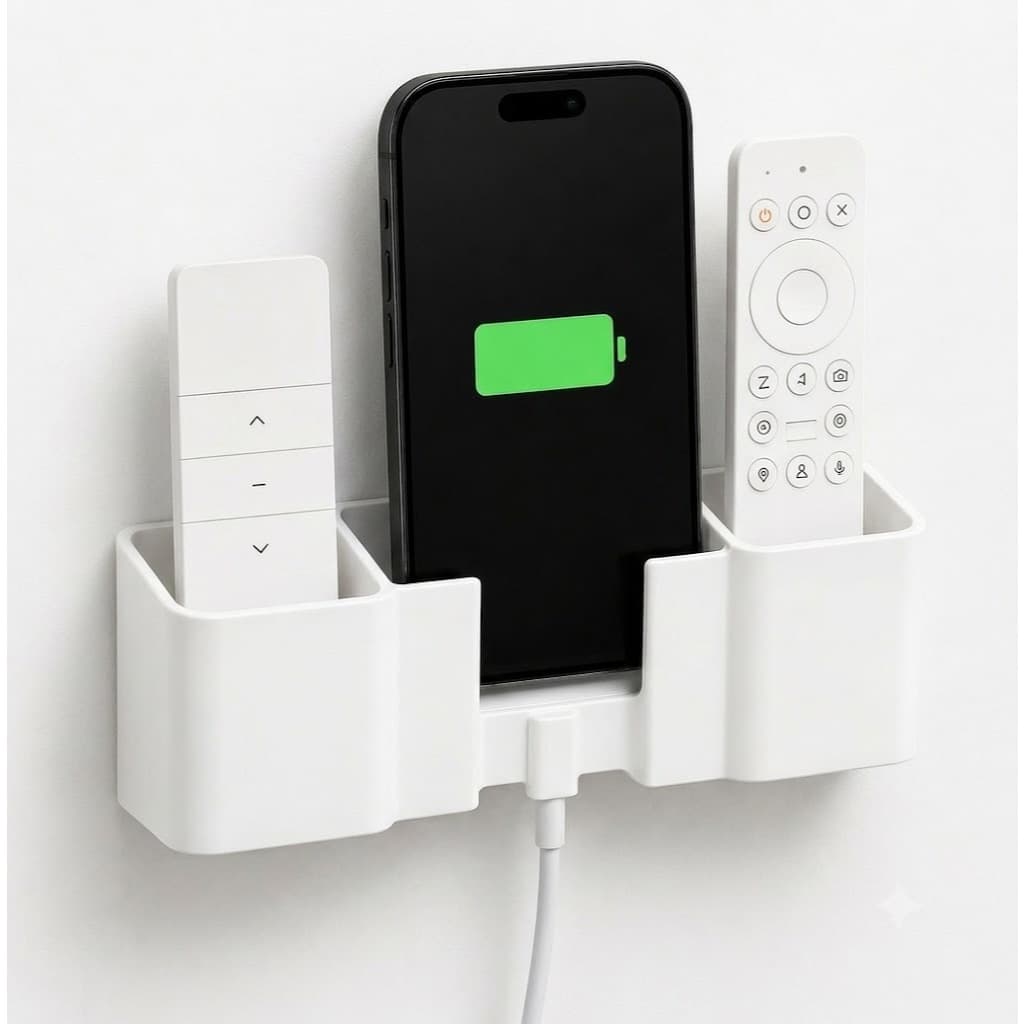 Suporte De Parede Porta 3 Controles Remoto Celular Ar E Tv Preto e Branco