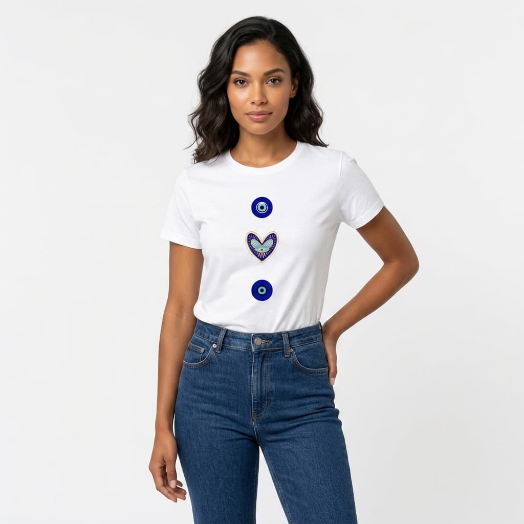 Camiseta Feminina Olho Grego Basica Moda Casual Camiseta em Algodão