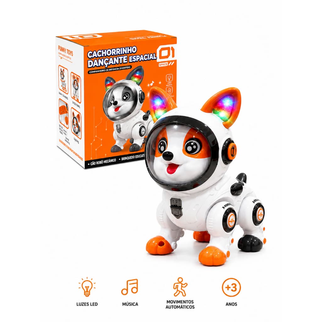 Brinquedo Cachorrinho Robô Dançante com Luzes LED Música Voz Infantil +3 Anos