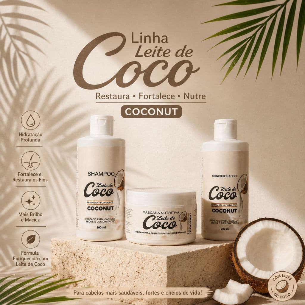Kit Shampoo + Condicionador + Creme Leite de Coco - [ L&A Cosméticos ]