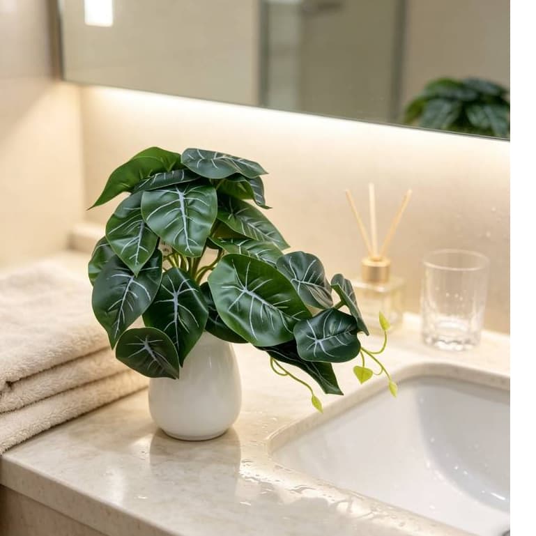 Planta Artificial Resistente com Folhas Revestidas, Decoração para Banheiro, Janela, Sala e Varanda, RM-2700
