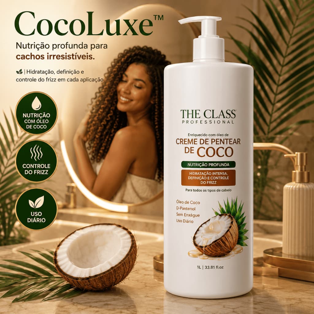 Creme Nutritivo Pentear Coco Hidrata Controla Frizz Cabelos Crespos Cacheados 1 Litro