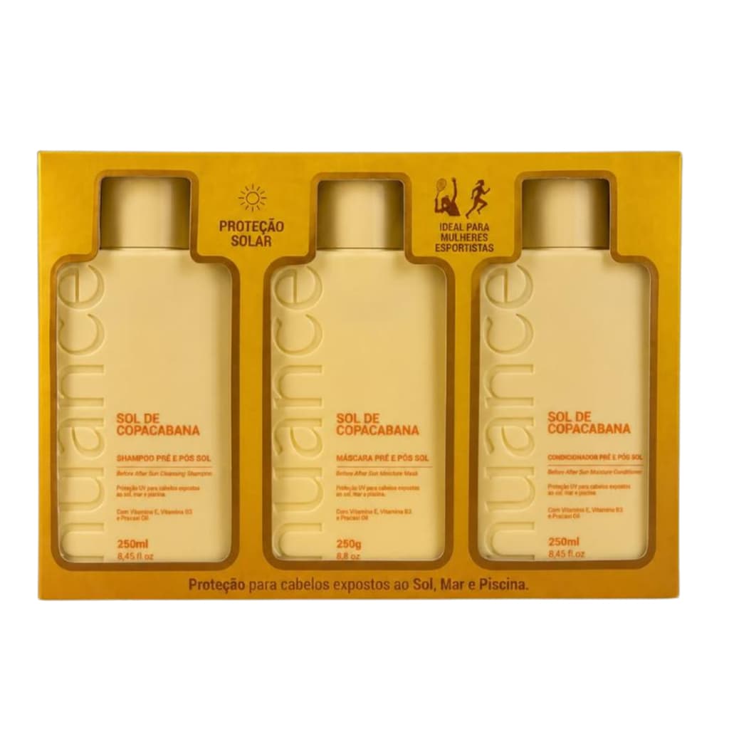 Kit Pré e Pós Sol Nuance Sol de Copacabana Shampoo Máscara Condicionador 3 Itens