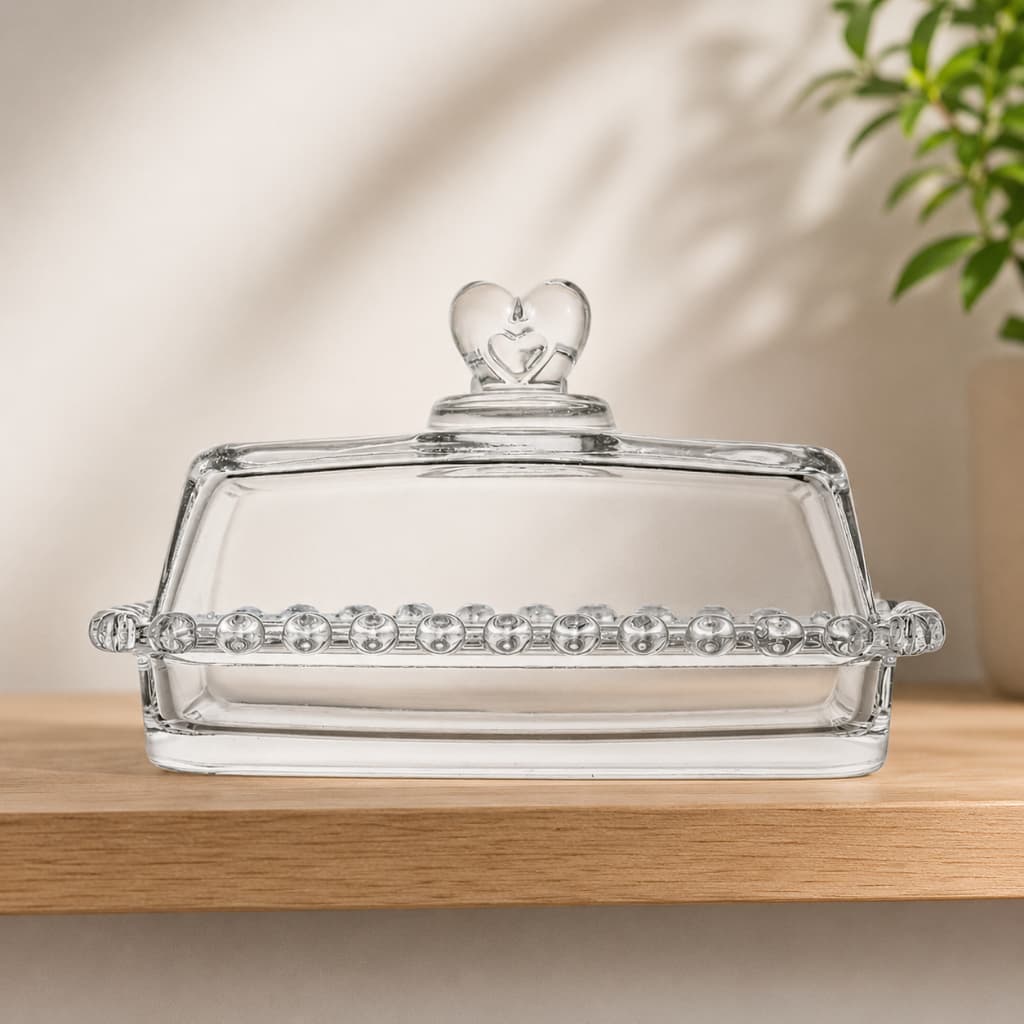 Manteigueira de Cristal com Tampa Coração 17 cm Lyor
