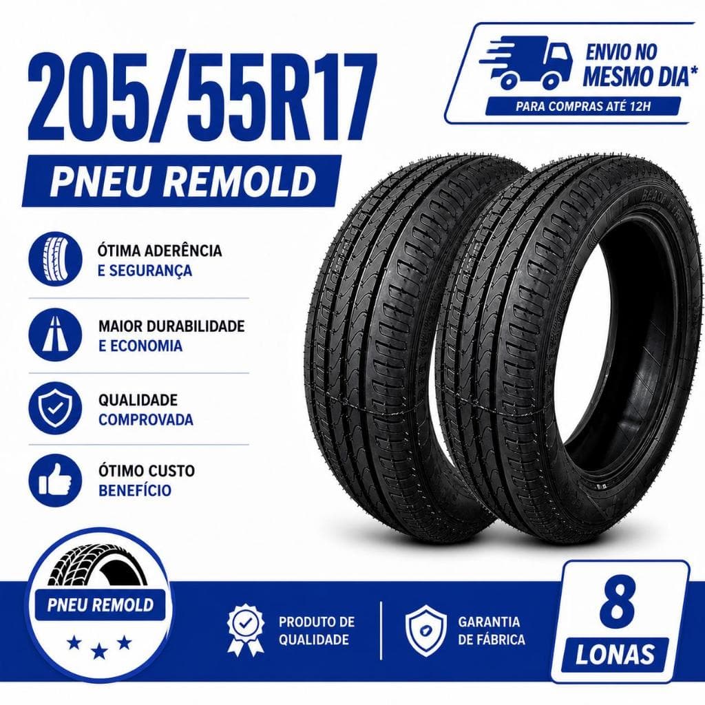 2Pneu 205/55 R17 Remold INMETRO Black Tyre Cinturato P Aro 17 p/ Corolla Civic Cruze