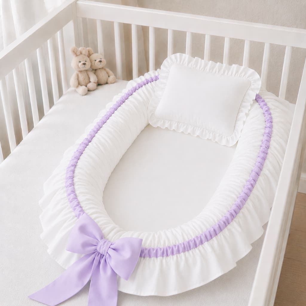 Ninho Redutor De Berço Para Bebe Com Laço várias cores e temas Lilas