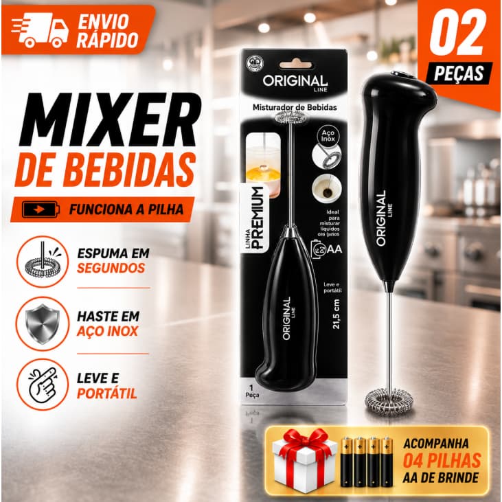 Kit Mini Mixer Elétrico a Pilha Espumador Leite Misturador Café Whey Shake Cappuccino Batedor Ovos