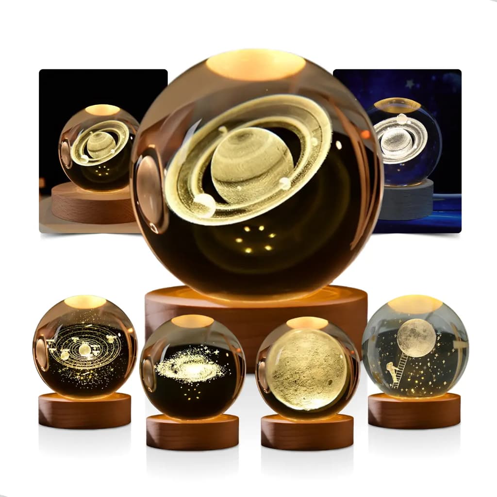 Luminária De Mesa Bola De Cristal 3d Decoração Solar Galáxia