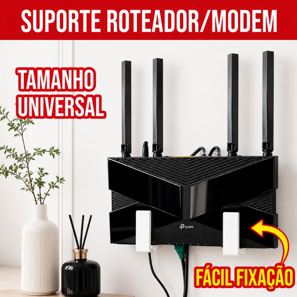 Suporte Universal para Roteador e Modem | Instalação sem Furos | Fita Dupla Face Inclusa
