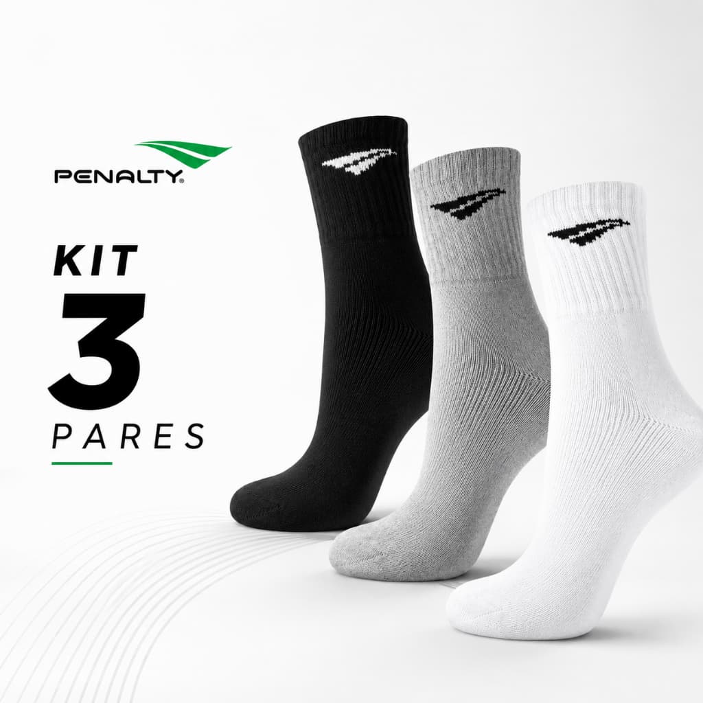 Kit 3 Pares Meia Esportiva Penalty Cano Médio 33-38 e 39-44